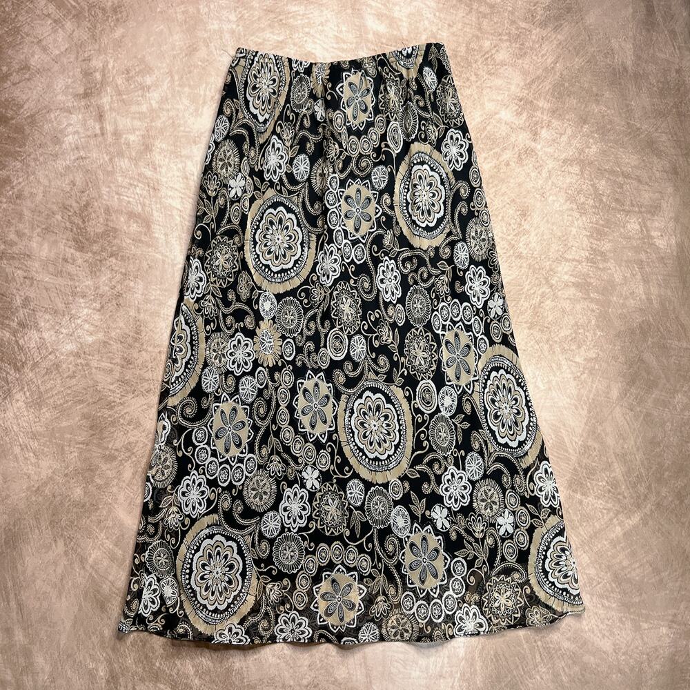 Vintage Y2K Coldwater Creek Mesh Layered Floral Maxi Skirt Metallic Glitter Boho